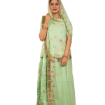 Aqua Green Zari Sequins Work Poshak Set | Bamber Satin with Solid Odhna | Jaipurio Designer Collection